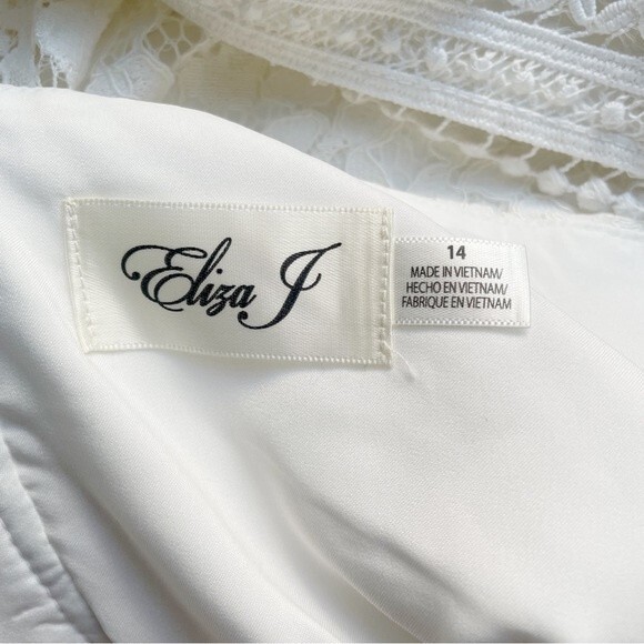 NWT Eliza J Fit & Flare Ivory White Lace Flutter Sleeve Short Dress Size 14 NEW - Picture 11 of 15